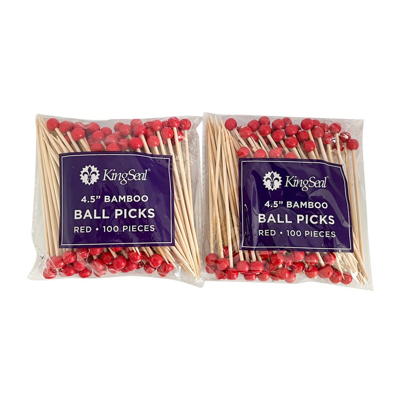KingSeal 200 Count | KingSeal Bamboo Specialty Cocktail Party Picks, 4.5 Inches, Red Ball Head, Perfect for Appetizers and Cocktails, Bulk Pack - 2 Packs of 100 - Image 3